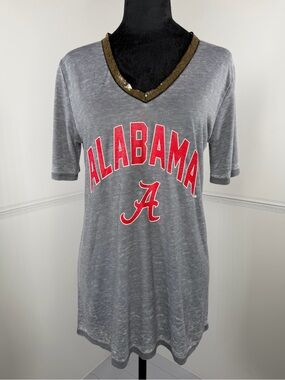 Game Day Couture Alabama Crimson Tide Gray Sequin V-Neck Top Size Large